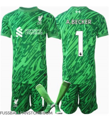 Liverpool Alisson Becker #1 Torwart Replik Auswärtstrikot Kinder 2024-25 Kurzarm (+ Kurze Hosen)